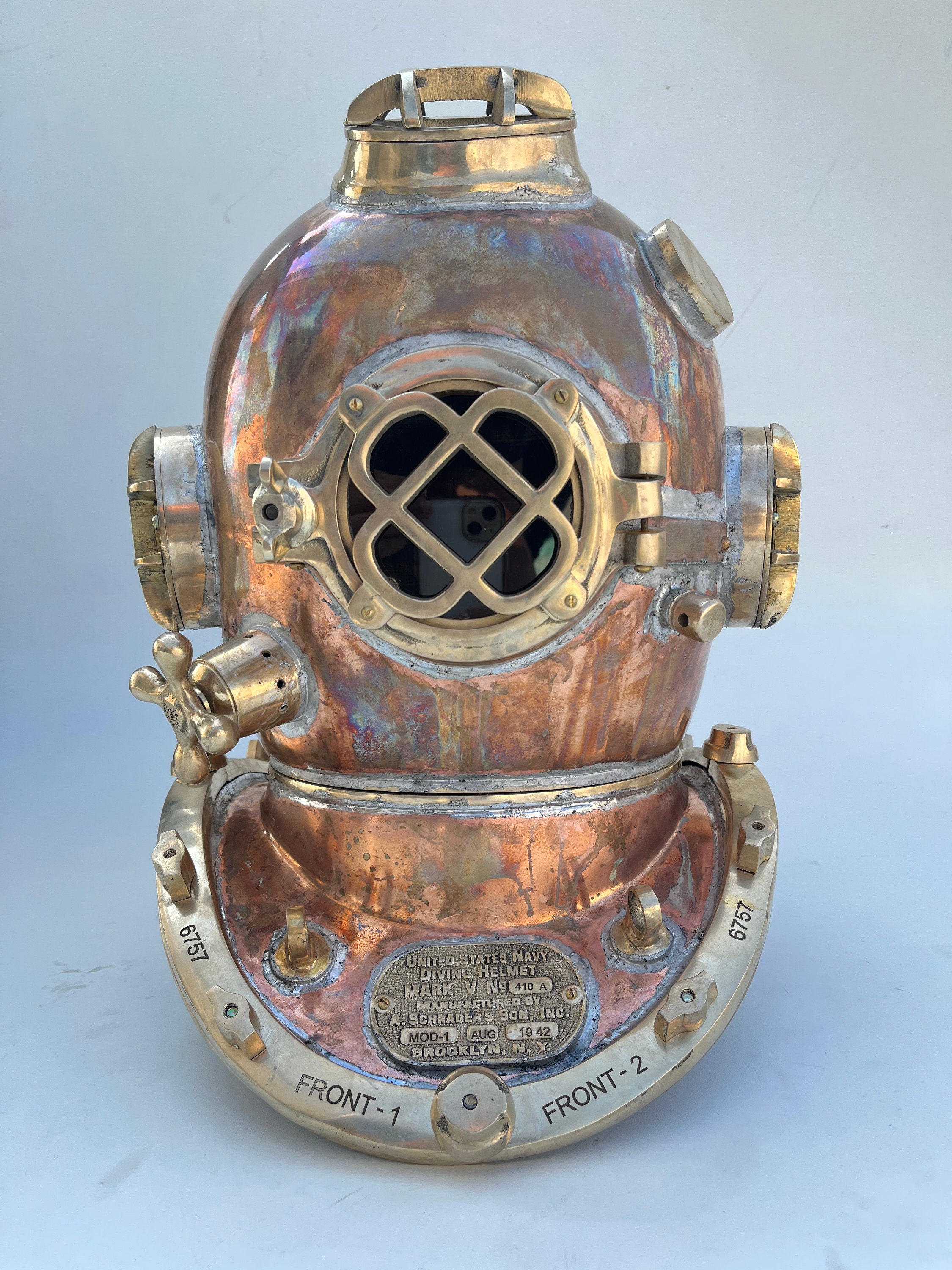 Antique Copper Brass Scuba Divers Diving Helmet Helmet 18 Us Navy Mark ...
