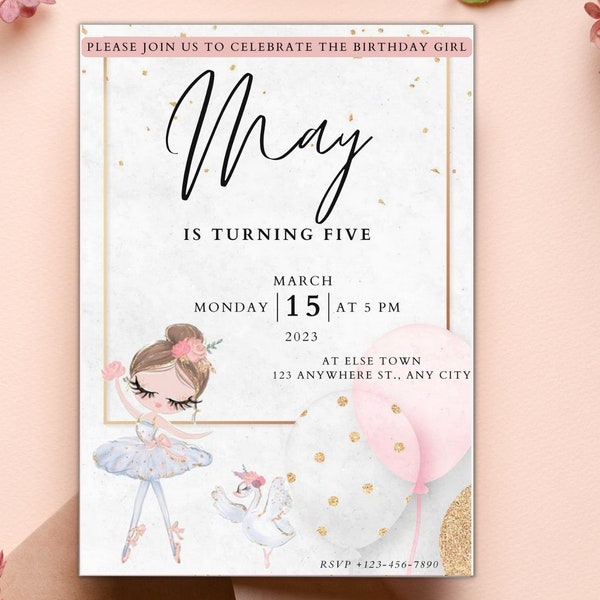 EDITABLE Ballerina Birthday Invitation Template INSTANT DOWNLOAD ...