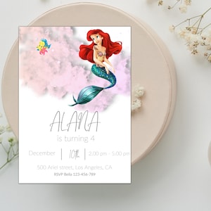 Editable Little Mermaid Invitation, Ariel Invitations, Mermaid Princess Birthday party Invitation Template • INSTANT DOWNLOAD