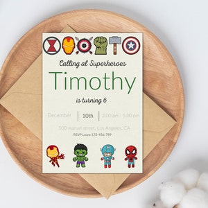 superhero birthday invitation, editable template instant download, avengers theme, comic party invite
