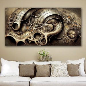 H.R.Giger Futuristic City Art, Beige Wall Art, Dystopian Wall Canvas, Modern Abstract Wall Decor, Unique Avant Garde Art, Gift For Dad