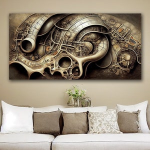 H.R.Giger Futuristic City Art, Beige Wall Art, Dystopian Wall Canvas, Modern Abstract Wall Decor, Unique Avant Garde Art