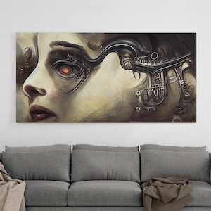 Cyborg Portrait Wall Art, Dystopian Industrial Art, Futuristic Wall Canvas, Modern Abstract Wall Decor, Unique Avant Garde Art, Gift For Dad