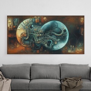 Industrial Wall Art, Modern Abstract Wall Decor, Futuristic City Art, Dystopian Painting Wall Canvas, Unique Avant Garde Art, Gift For Dad