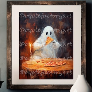 Ghost Eating Pizza, Painting Print or Canvas, Dark Academia Home Decor
