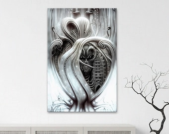 Birth Machine Giger Poster Canvas, Painting of Hr Giger Wall Decor