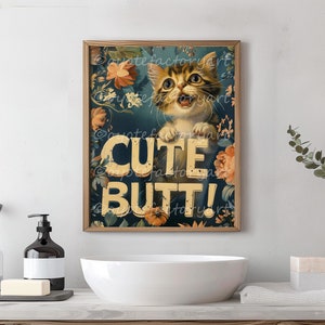 Butt Bathroom Cat Poster Print or Canvas, Toilet Humor Gift Painting, Funny Bathroom Wall Art, Amusing Restroom, Gift For Friend
