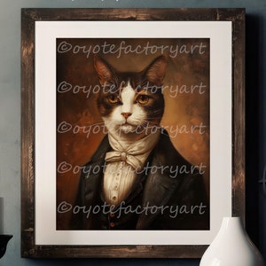 Gothic Victorian Cat Portrait Oil Painting Poster Print or Canvas, Gift For Cat Lover Dark Academia Fancy Decor, Cottagecore Animal Wall Art