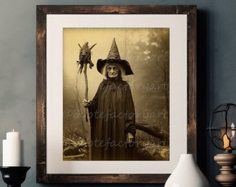 Vintage Witch Art Print or Canvas: Dark Academia Halloween Decor