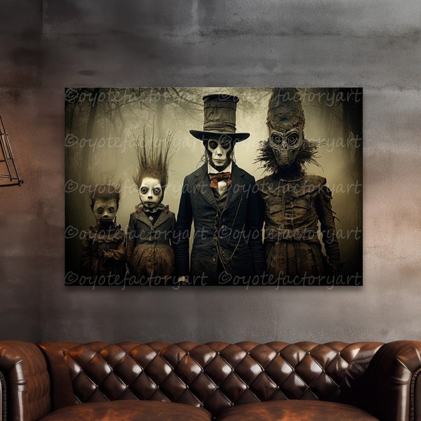 Weird Freaks Family Poster Print or Canvas, Horror Carnival, Odd Vintage Scary, Creepy Bizarre Quirky Doll Art