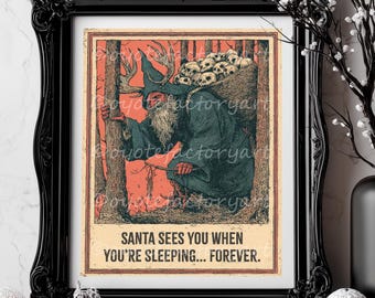 Gothic Santa Claus, Dark Christmas Wall Art, Macabre Retro Holiday Decor, Creepy Poster print or Canvas