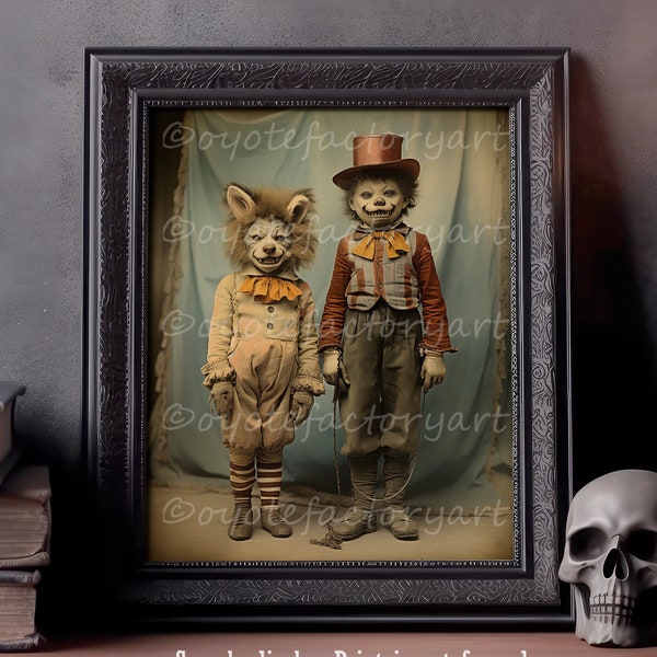 Weird Spooky Children Clown, Creepy Kids, Odd Vintage Scary Carnival Poster Print or Canvas, Bizarre Freaky Halloween Costume Art