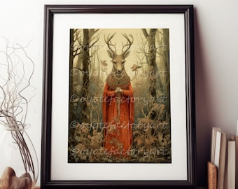 Victorian Deer Print, Woodland Cottagecore Home Decor, Vintage Animal Art