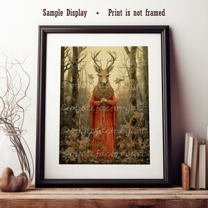 Victorian Deer Poster Print or Canvas, Woodland Animal Home Decor, Forest Cottagecore Wall art, Vintage Painting