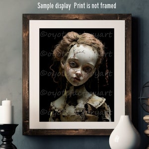 Creepy Macabre Gothic Doll, Dark Romantic Poster Print or Canvas, Antique Horror Haunted Old Doll Wall Decor