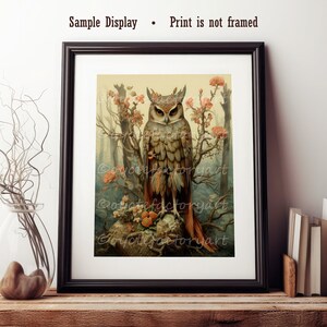 Victorian Owl Poster Print or Canvas, Woodland Animal Home Decor, Forest Cottagecore Wall art, Vintage Painting