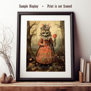 Victorian Raccoon Poster Print or Canvas, Woodland Animal Home Decor, Forest Cottagecore Wall art, Vintage Painting