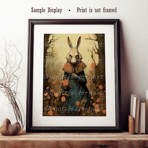 Victorian Rabbit Poster Print or Canvas, Woodland Animal Home Decor, Forest Cottagecore Wall art, Vintage Painting