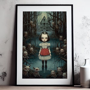 Spooky Weird Strange Lowbrow Doll Art, Lowbrow Pop Surrealist Art, Illustration Poster Print or Canvas, Halloween Gothic Gloomy Girl