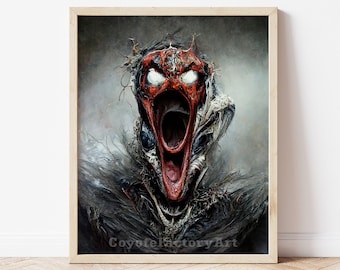 Creepy Screaming Face Poster Print or Canvas, Demon Dark Fantasy Horror, Macabre Spooky Art