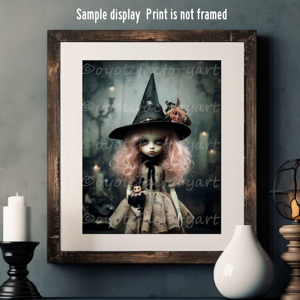 Gloomy Gothic Blythe Witch Doll Poster Print or Canvas, Creepy Cute Shabby Chic Girl, Halloween Gift, Spooky Season