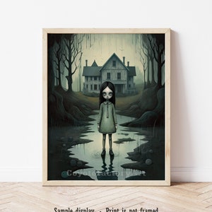Gloomy Cute Girl, Spooky Lowbrow Art, Gothic Halloween Illustration Poster Print or Canvas, Lowbrow Surrealist Art, Weird Strange Home Decor