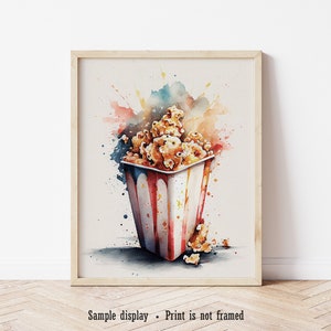 Popcorn Poster Print or Canvas Wrapped, Nostalgic Vintage Home Theater Wall art, Retro Watercolor Painting Decor for Kitchen