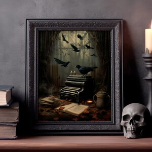 Vintage Typewriter Dark Academia Home Decor, Victorian Desk, Moody Wall Art, Gothic Aesthetic Poster Print or Canvas