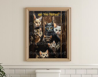Are You Pooping Cat Poster Print or Canvas, Toilet Humor Gift Painting, Stinky Funny Bathroom Wall Art, Amusing Restroom, Gift For Friend