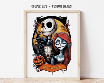 Personalized Jack and Sally Wedding Print, Custom Anniversary Poster or Canvas