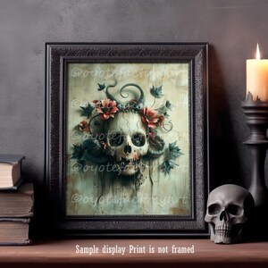 Occult Creepy Skull Flowers, Weird Spooky Gothic Botanical, Scary Poster Print or Canvas, Disturbing Macabre Art, Horror Dark Romantic Art