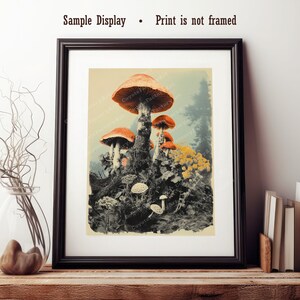 Forest Mushrooms Retro Farmhouse Poster Print or Canvas, Dark Academia Cottage Gift, Fantasy  Wall Art