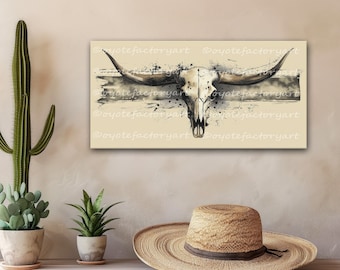 Texas Longhorn Skull, Bull Canvas Wall Art, Cow Skull, Gothic Western Home Decor, Southwestern Art, Farmhouse Decor, Modern Countryhouse