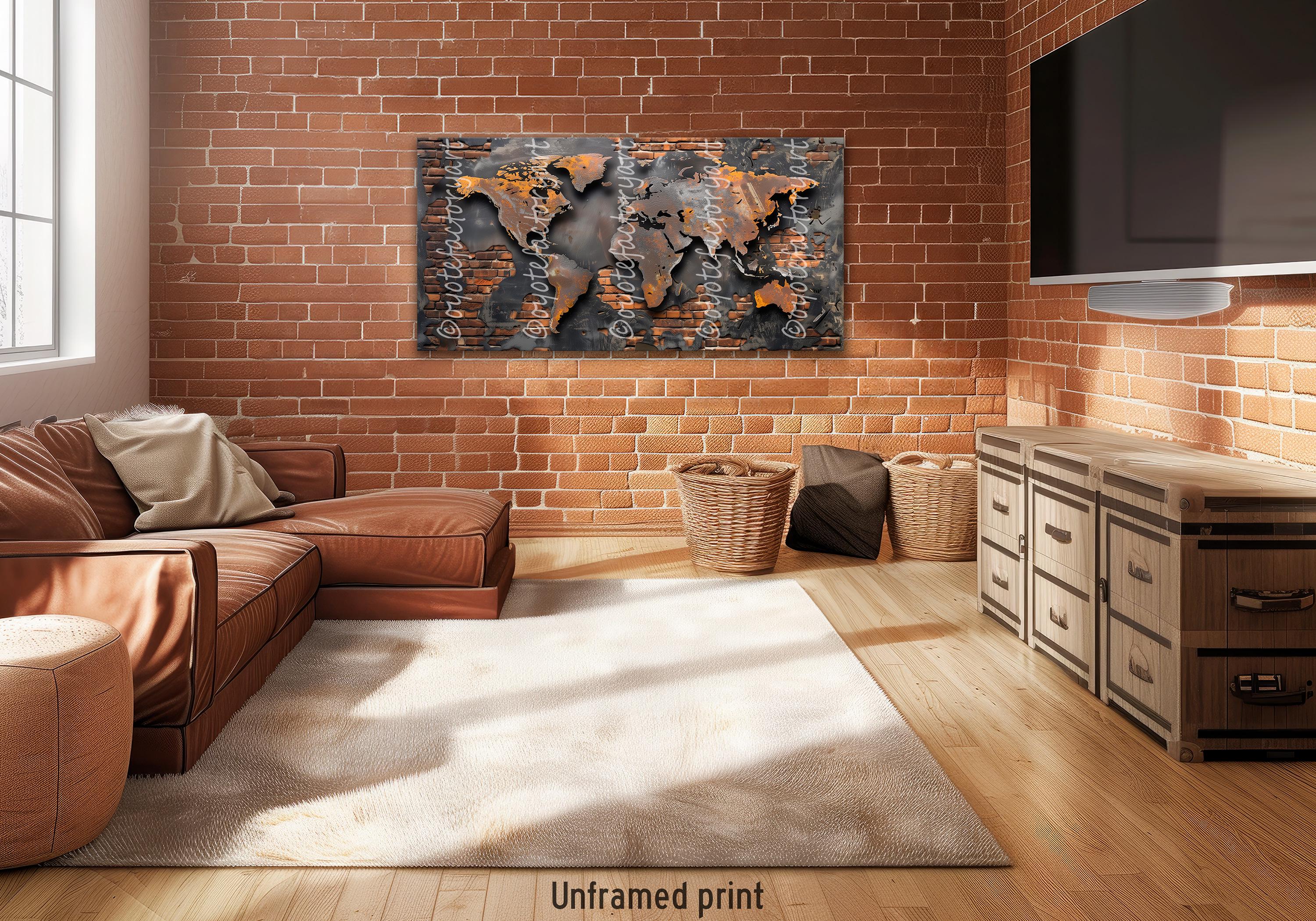Industrial World Map Giclée Print, Rustic Modern Wall Art - Etsy