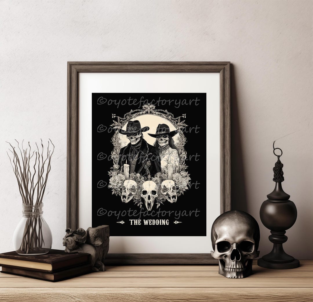 Skeleton Cowboy Couple Wedding Art – Western Gothic Print or Canvas ...