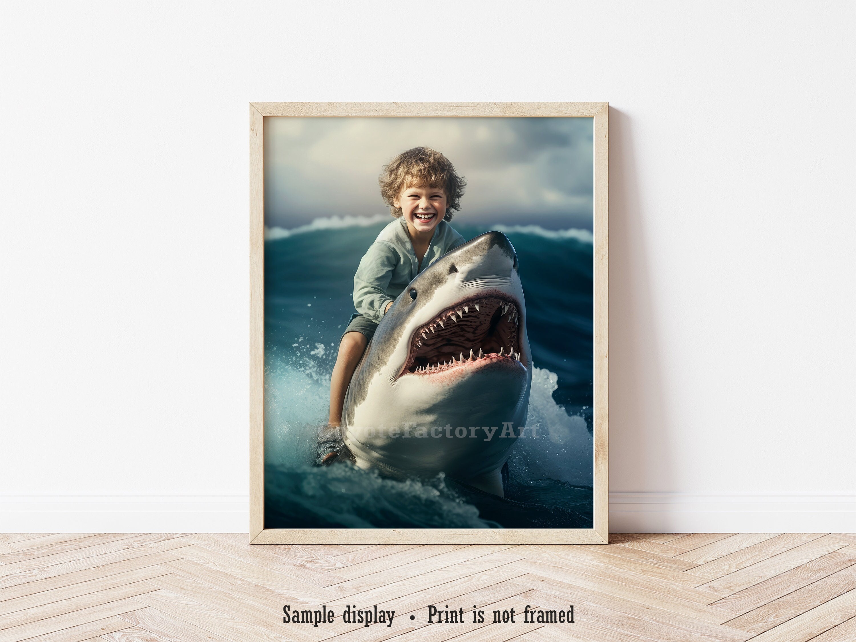 Boy Riding Shark Art Print, Weird Children's Room Decor - Etsy