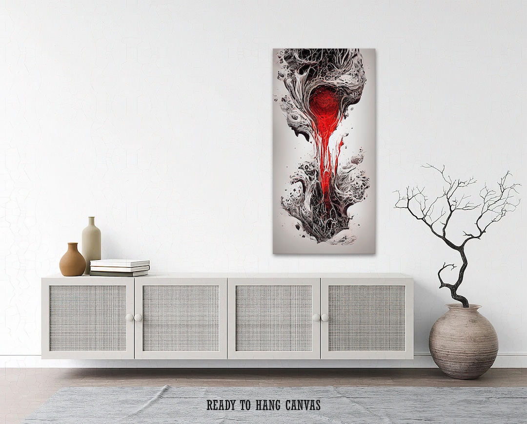 Grey Black Red Abstract Large Wall Art, Digital Painting, AI Created