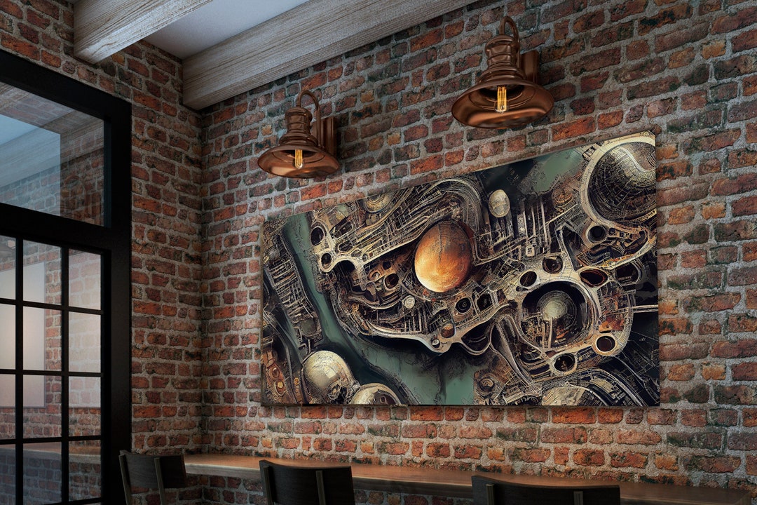 Industrial Wall Art, AI Created Art, Futuristic City Art, Dystopian ... - Abstract Industrial Art For Walls