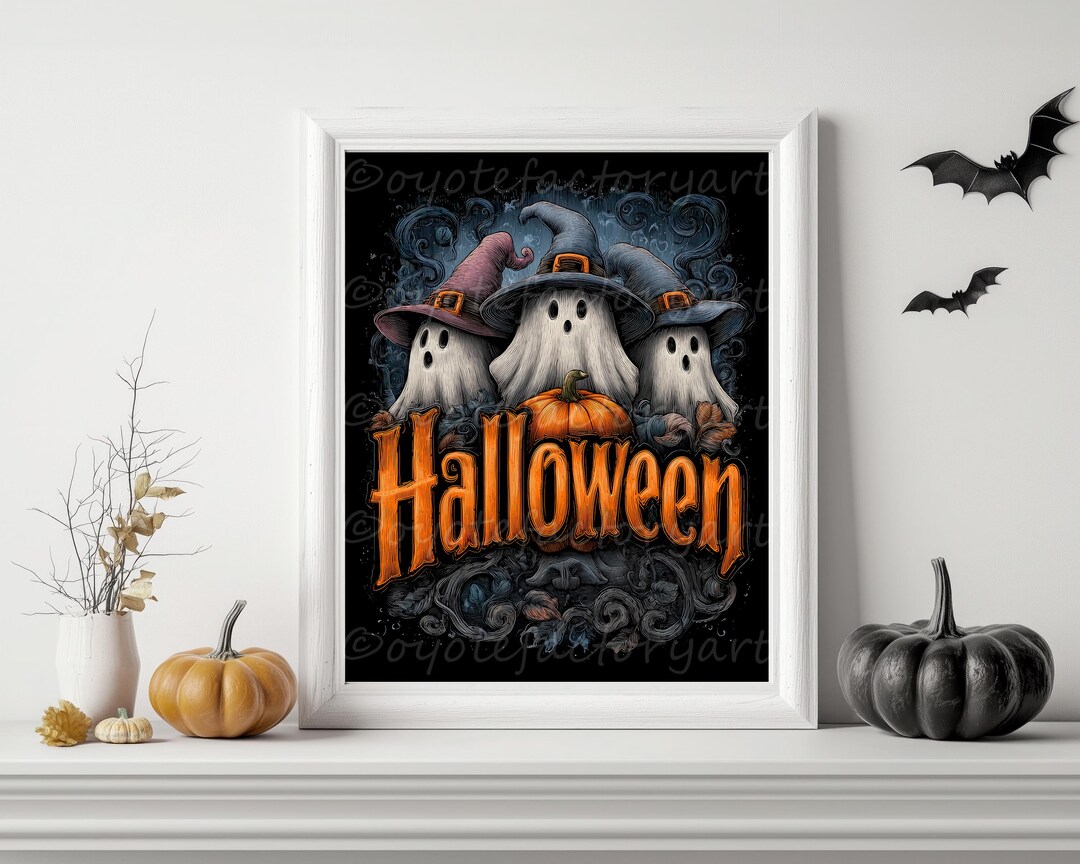 Cute Ghosts Halloween Poster Print or Canvas, Spooky Season, Witchy ...