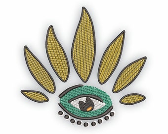 Nazar Eye with Feathers set of 5 sizes / Embroidery Digital File / Machine Embroidery Digitizing / Embroidery Design