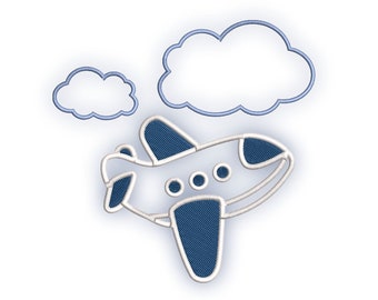 Airplane Satin with Clouds set of 5 sizes/ Embroidery Digital File / Machine Embroidery Digitizing / Embroidery Design