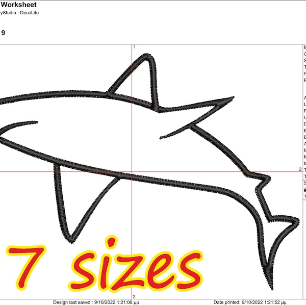 Shark Outline set of 7 Sizes Satin Stitch Embroidery Digital File / Machine Embroidery Digitizing / Embroidery Design