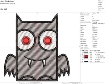 Cute Bat Embroidery Digital File / Machine Embroidery Digitizing / Embroidery Design