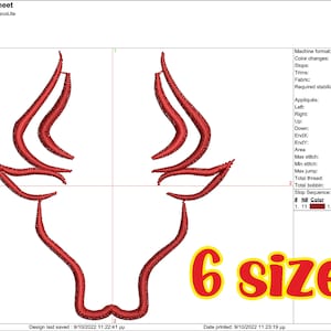 Zestaw konturów znaku zodiaku Byk w 6 rozmiarach / Plik cyfrowy do haftu / Cyfryzacja haftu maszynowego / Projekt haftu