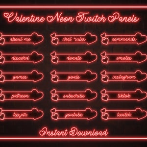 Niedliche Twitch Panels, Rote Herzen Stream Panels, Twitch Neon Stream Panels