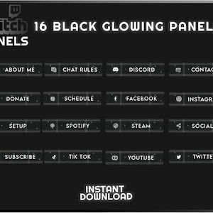 Black and White Glowing Twitch Panels, Clean Minimalistic Panels - Instant Download / Ready to Use