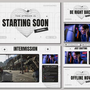 White and Black Animated Twitch Overlays, Clean Aesthetic Stream Overlay Package, Minimalistic Twitch Screens, Heart Twitch Overlay