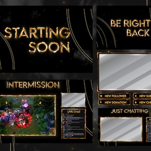 Gold and Black Animated Stream Overlays, Clean Aesthetic Luxury Theme, Animated Twitch Overlay Pack, Minimalistic Twitch Screens and Layout