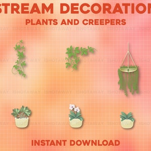 Animated Stream Decoration Plants & Creepers, Cute Plant and Creepers, Lo-fi Green Plant Pots, Cute House Plants, Kawaii Twitch Overlay