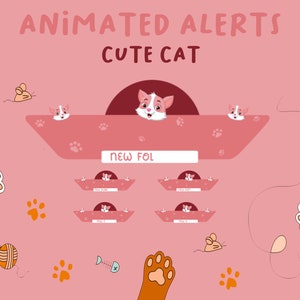 Animated Twitch Alerts  Cute Cate,Cat Twitch Alerts Pack, Pink Pastel Minimalistic Stream Alerts, Kawaii Overlay Alerts, Alerts For Twitch